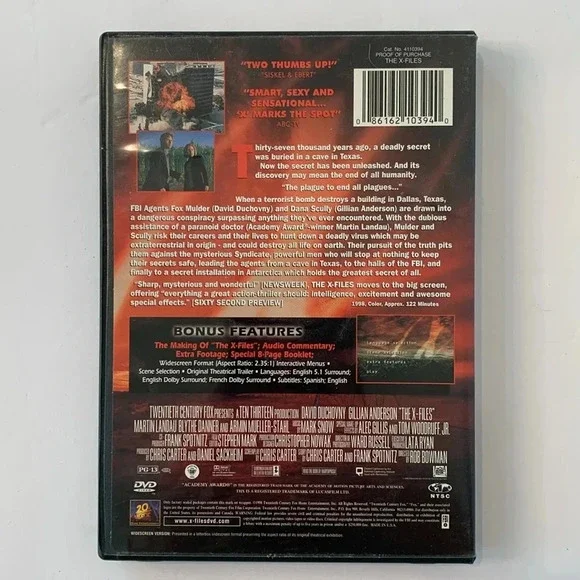 The X-Files: Fight the Future DVD Widescreen English & French Dolby Surround - Picture 2 of 7